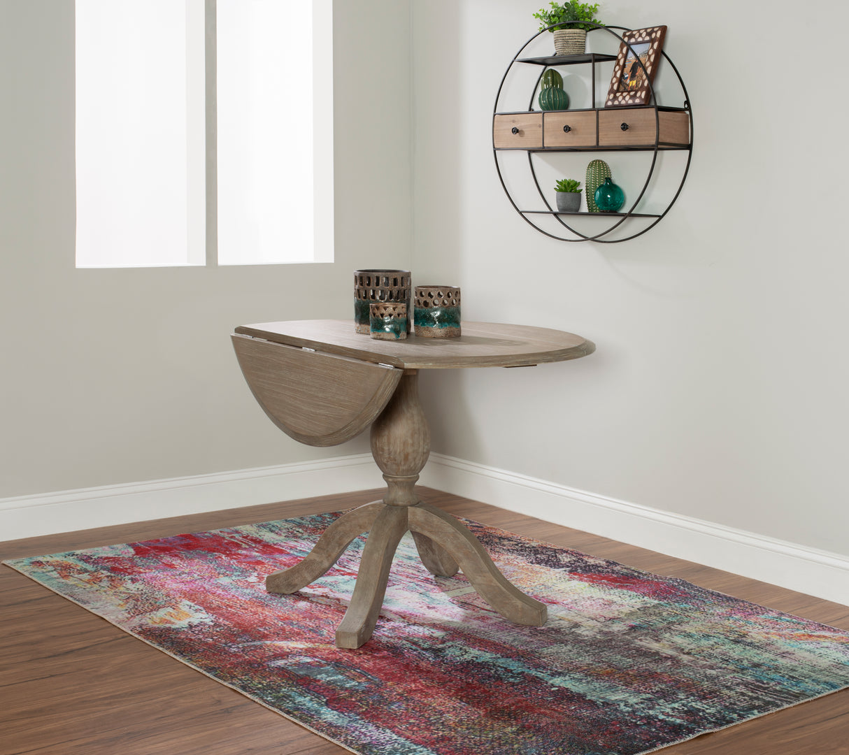 Torino Gray Wash Round Drop Leaf Table