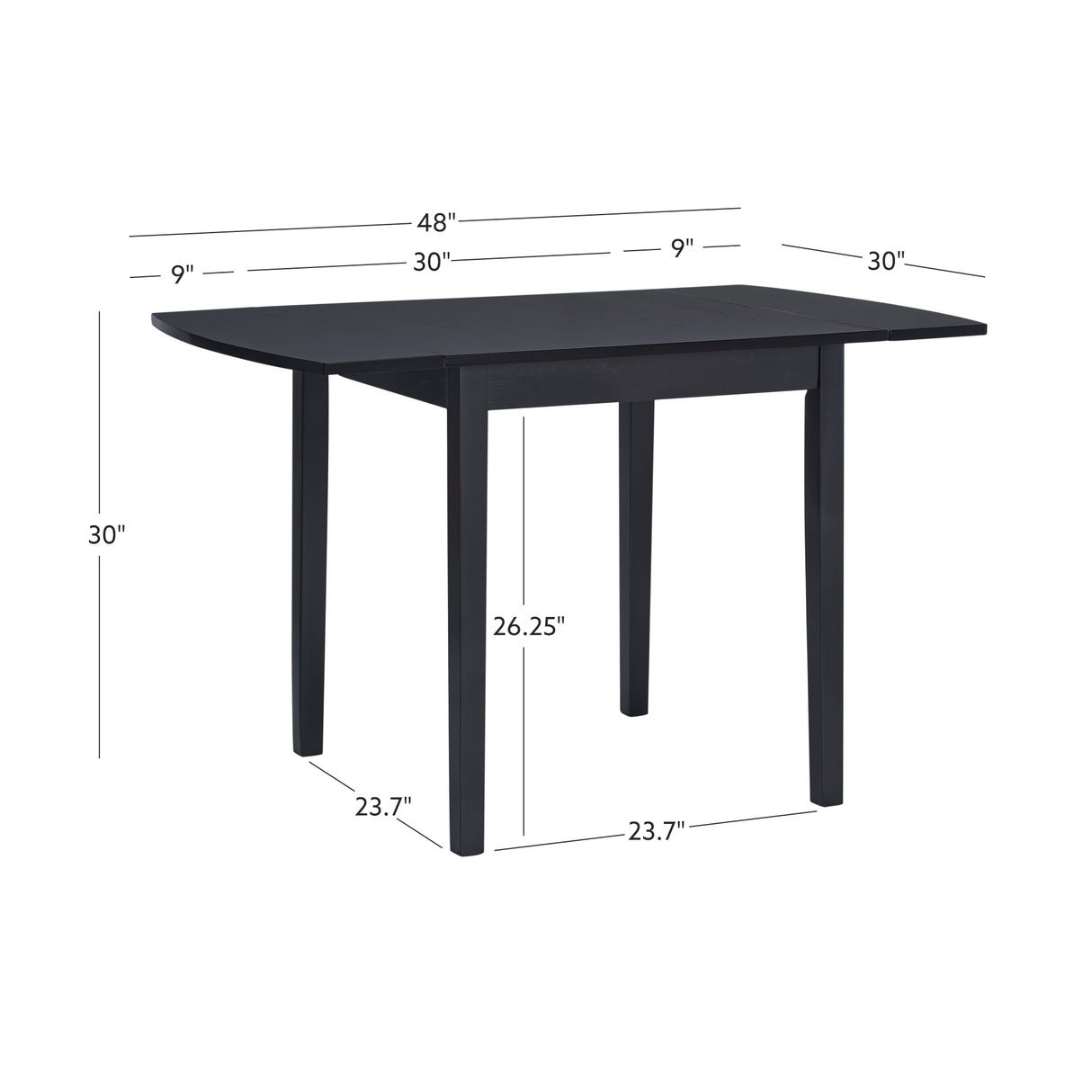 Torino Black Square Drop Leaf Table