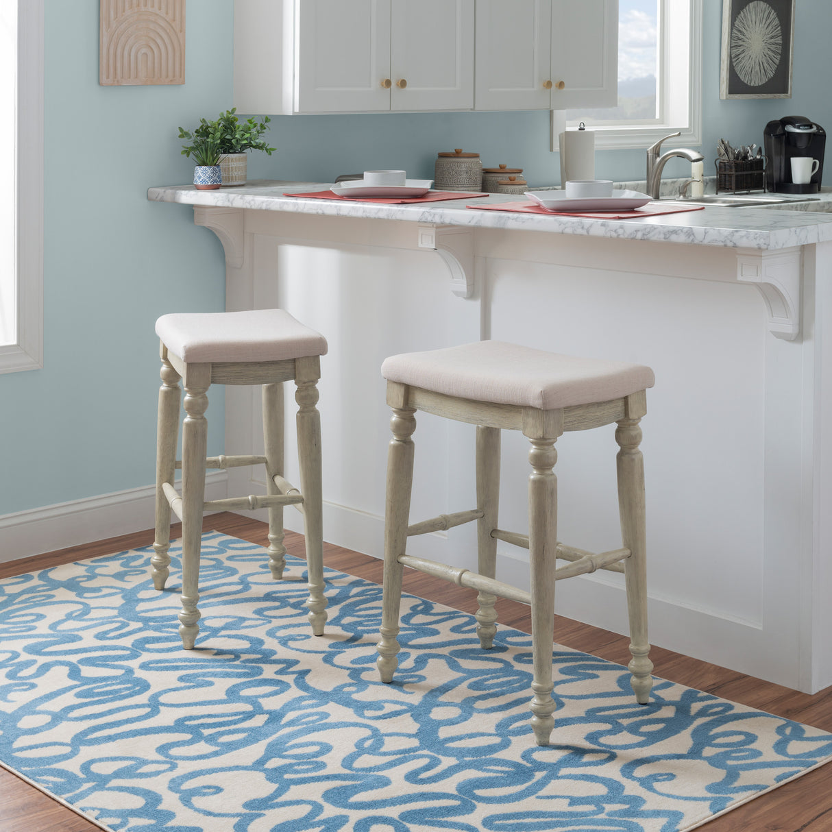 Marino Antique Backless Bar or Counter Stool