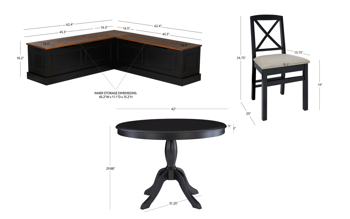 Norah Black Walnut Nook Black Table 2 Chair