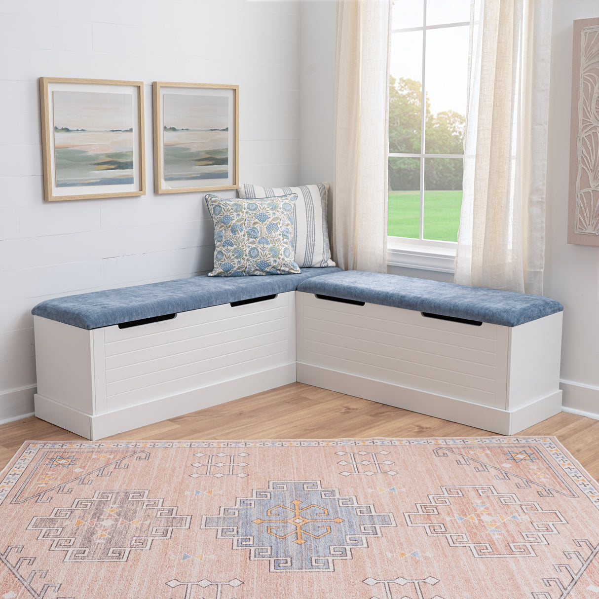 Nancy White Blue Backless Upholstered Nook
