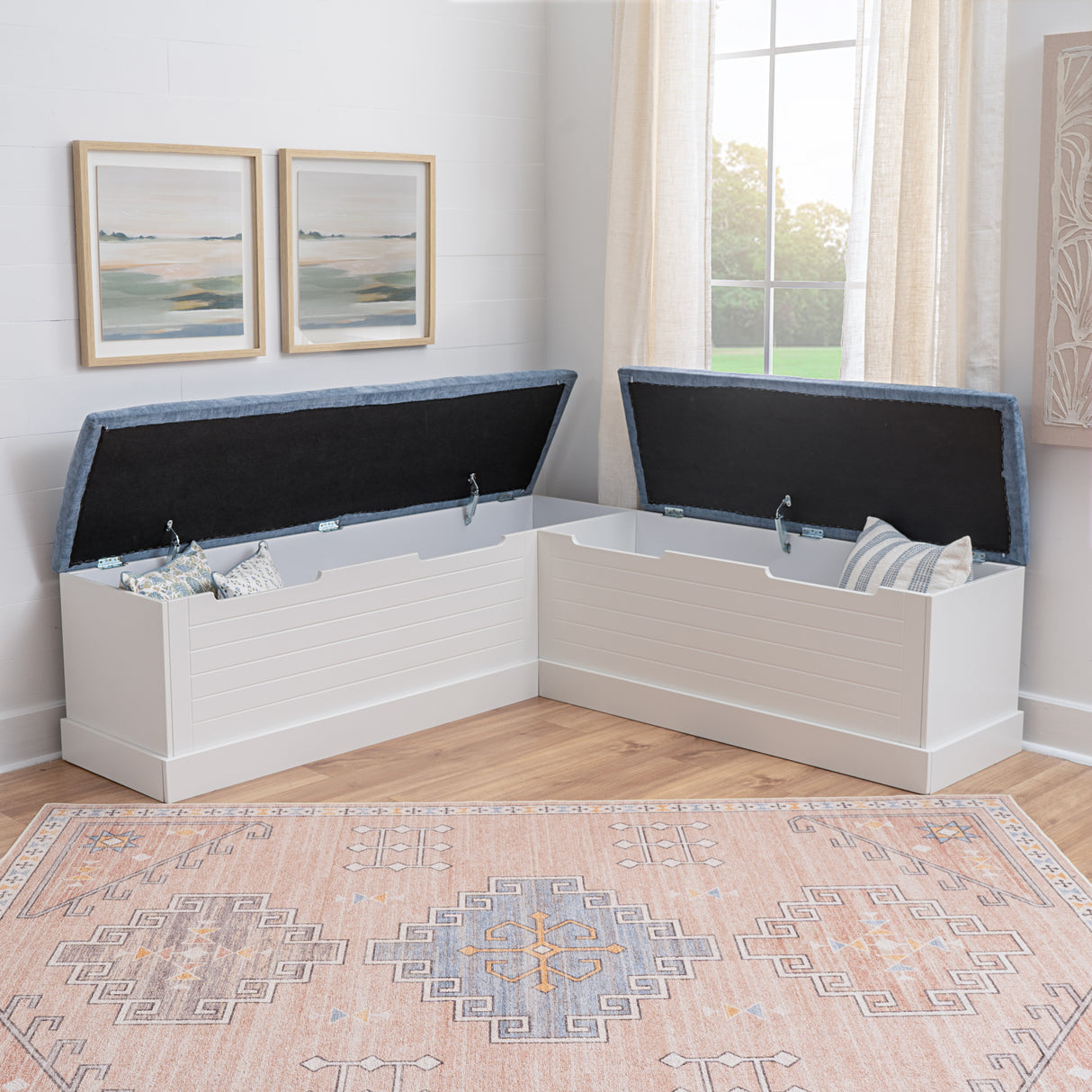 Nancy White Blue Backless Upholstered Nook