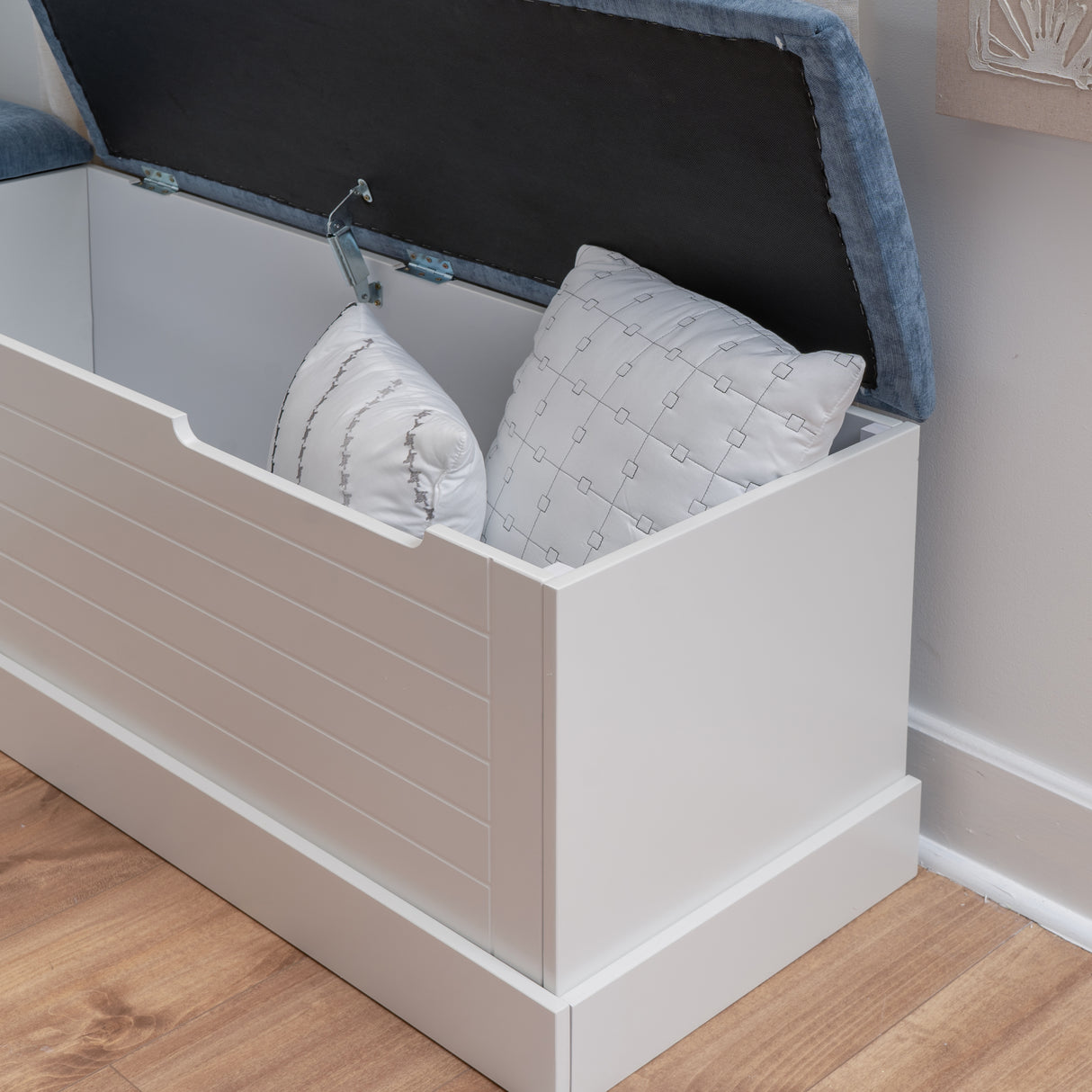 Nancy White Blue Backless Upholstered Nook