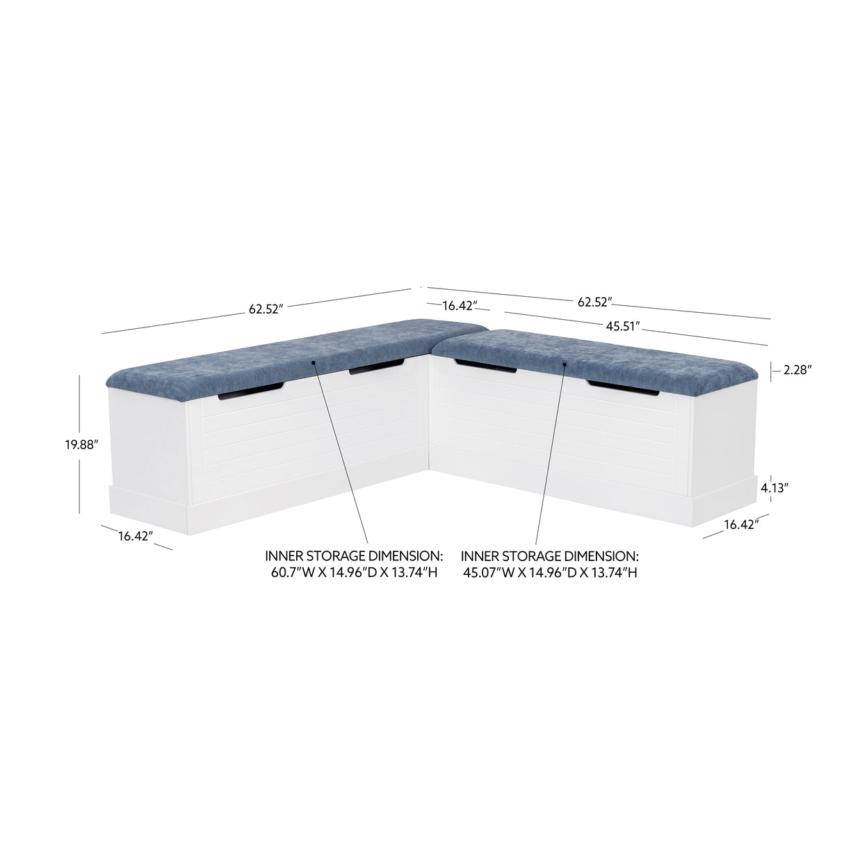 Nancy White Blue Backless Upholstered Nook