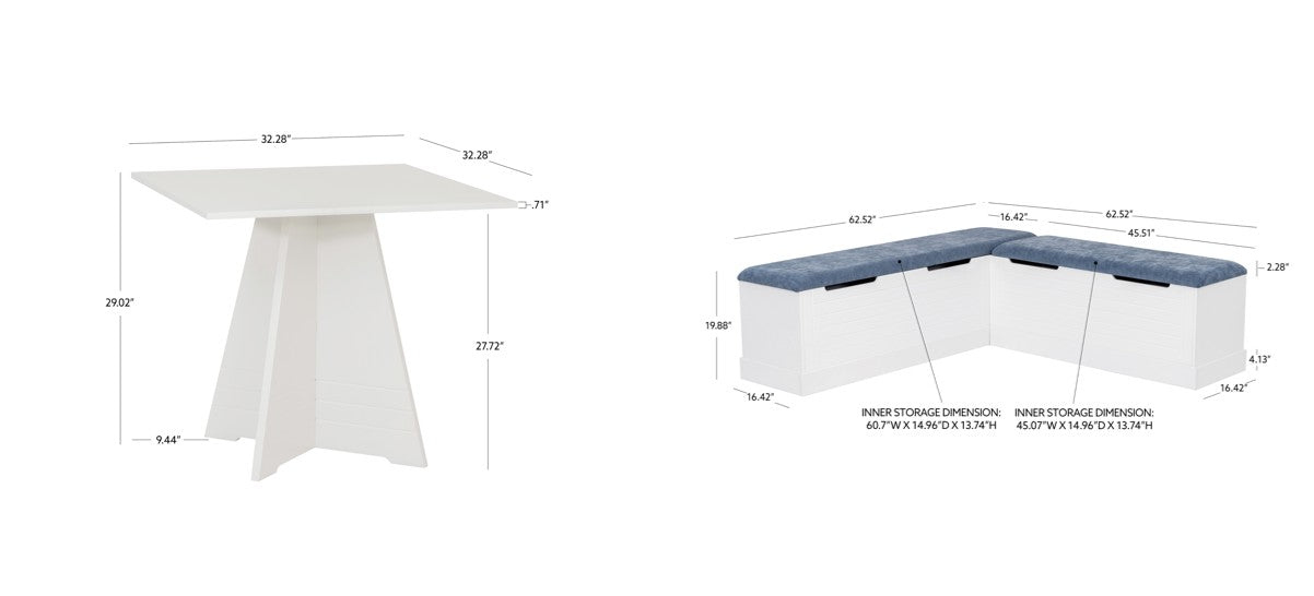 Nancy White Blue Square Table Nook Set