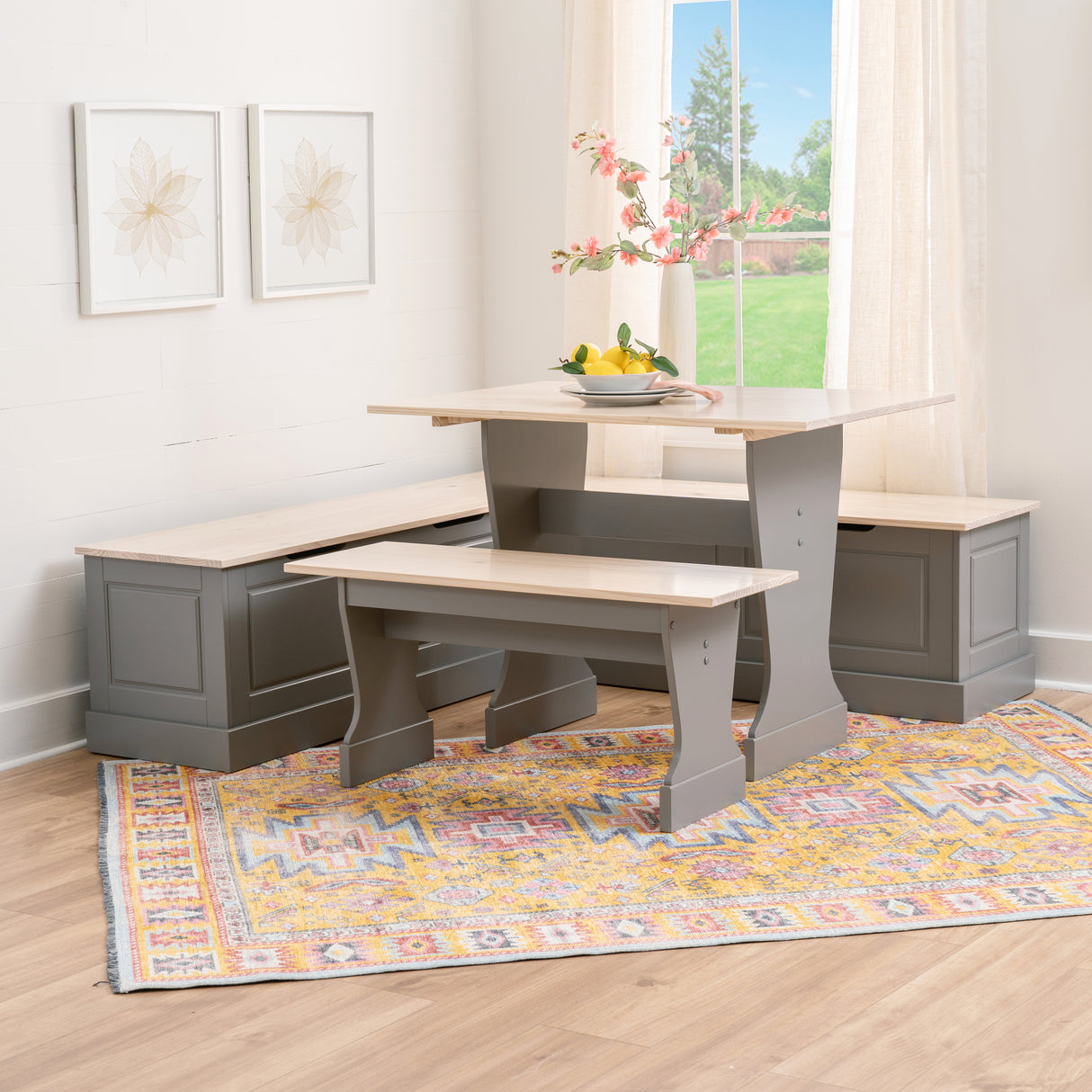 Norah Grey and Maple Table Bench Nook Set