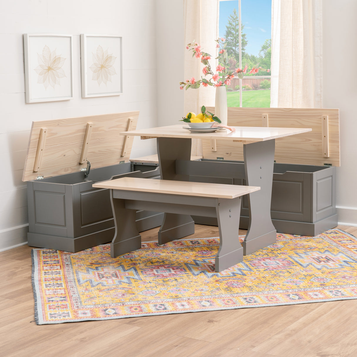 Norah Grey and Maple Table Bench Nook Set