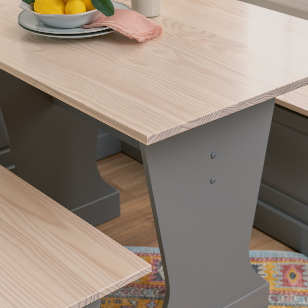 Norah Grey and Maple Table Bench Nook Set