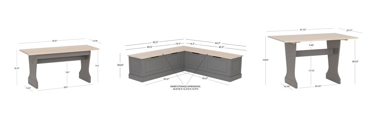 Norah Grey and Maple Table Bench Nook Set