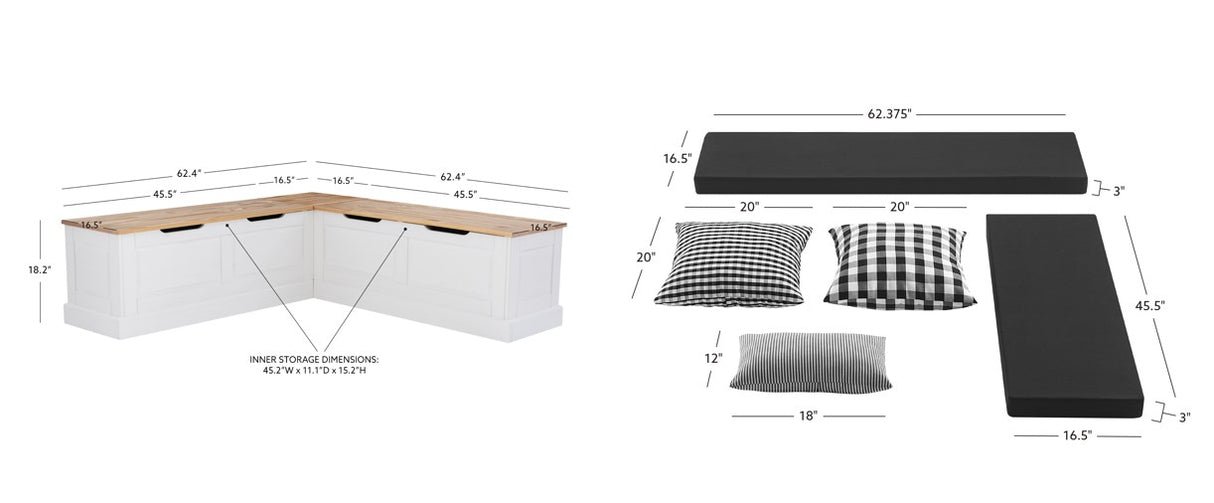 Norah Backless Corner Nook with 5-Piece Cushion Set