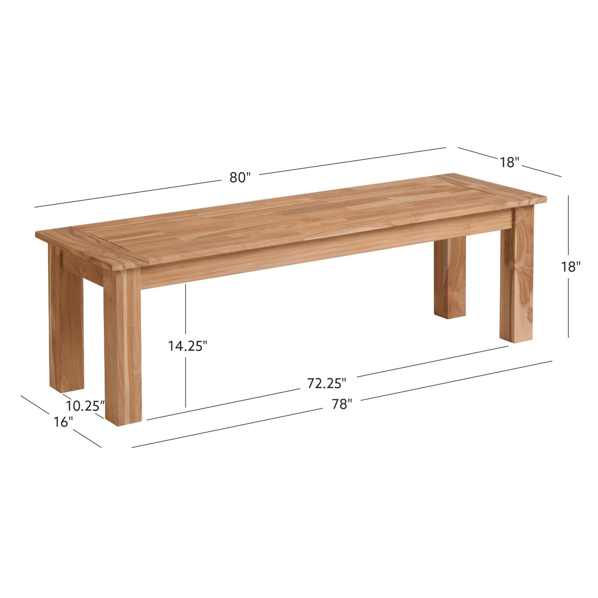 Cannon Teak 80In Outdoor Dining Bench