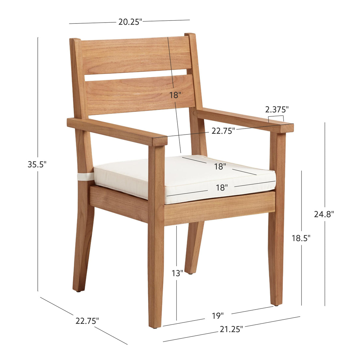 Cannon Teak Dining Armchair With Seat Cushion
