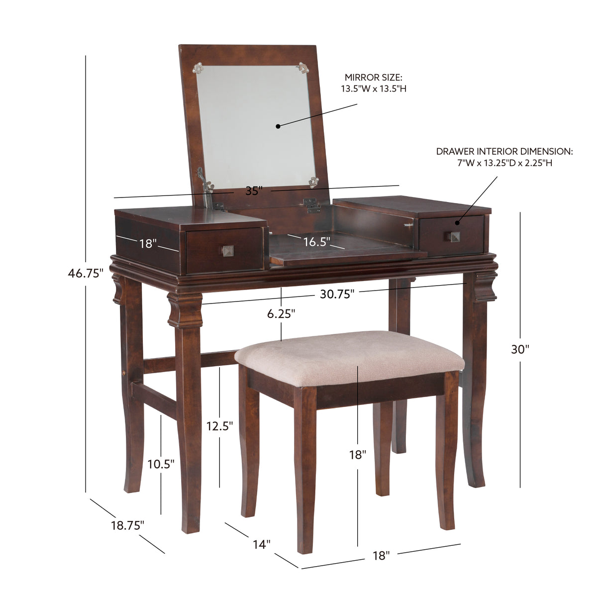 Angela Walnut Vanity Set