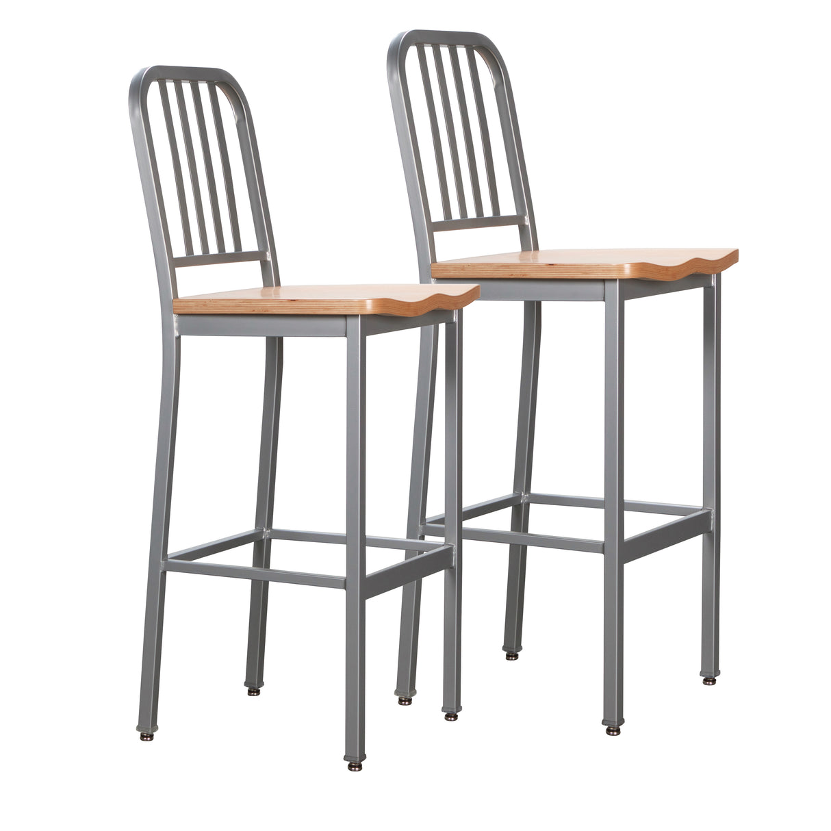 Soren Metal Bar Stools With Wood Seat (Set of 2)