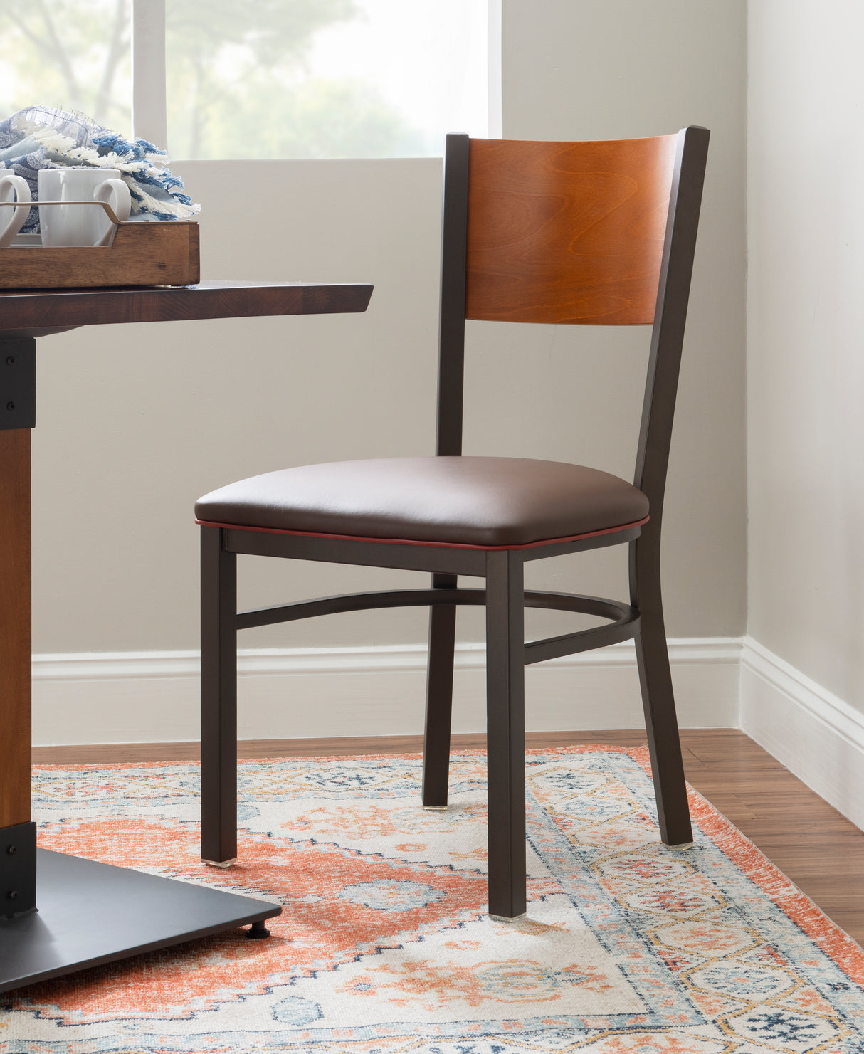 Sylas Black Upholstered Metal Side Chair With Wood Back (Set of 2)