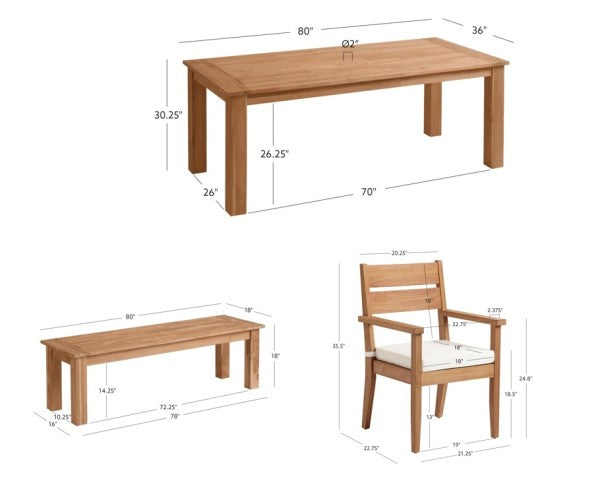 Cannon 5PC Outdoor Dining Set with Benches