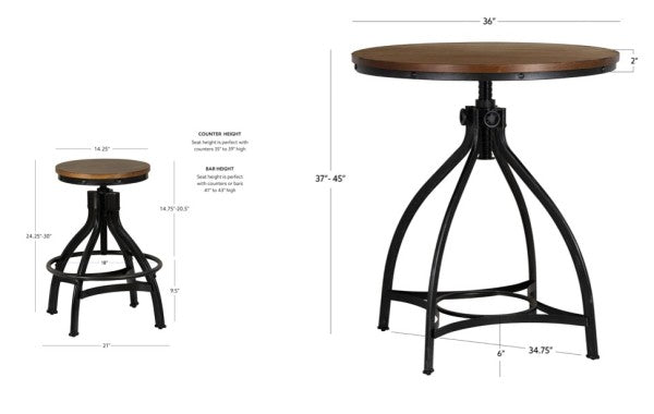 Haywood 5PC Round Bar Table Set with Adjustable Stools