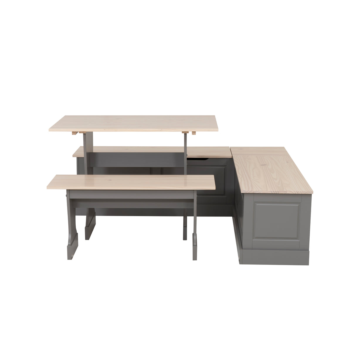 Norah Grey and Maple Table Bench Nook Set