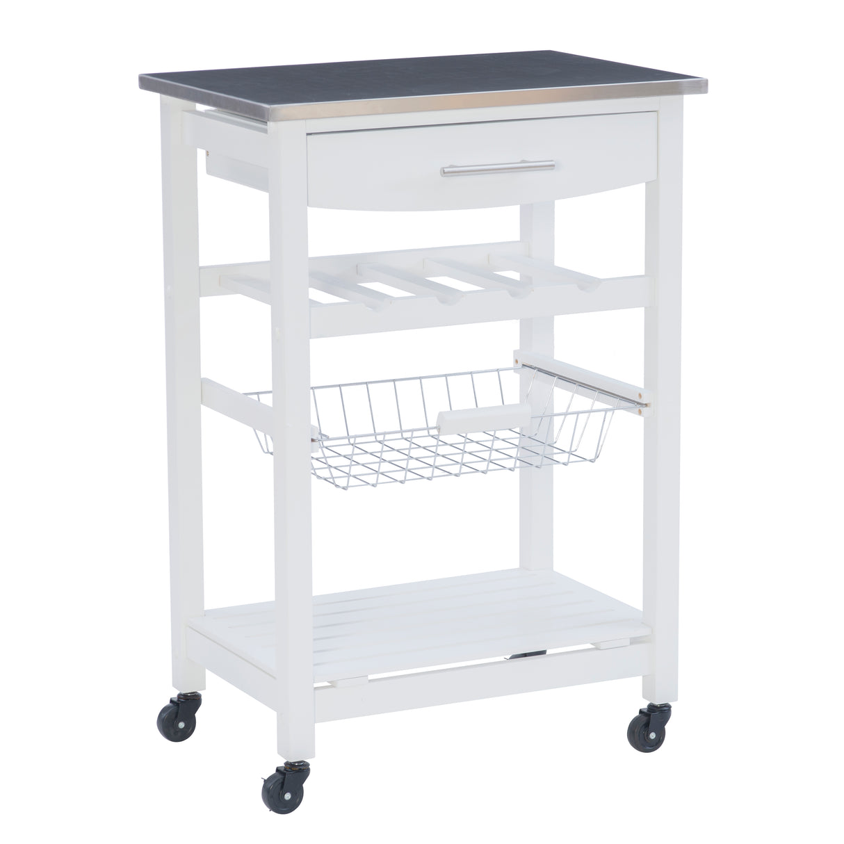 Zoey White Kitchen Cart Stainless Steel Top