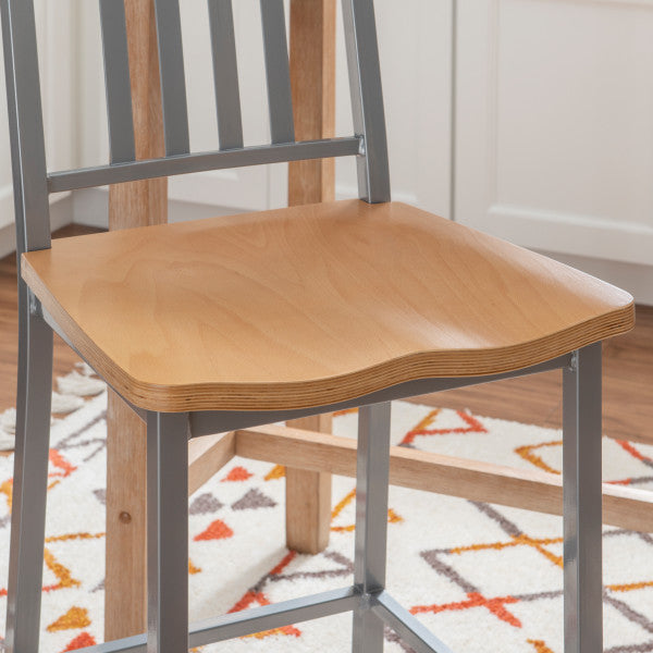 Soren Metal Bar Stools With Wood Seat (Set of 2)