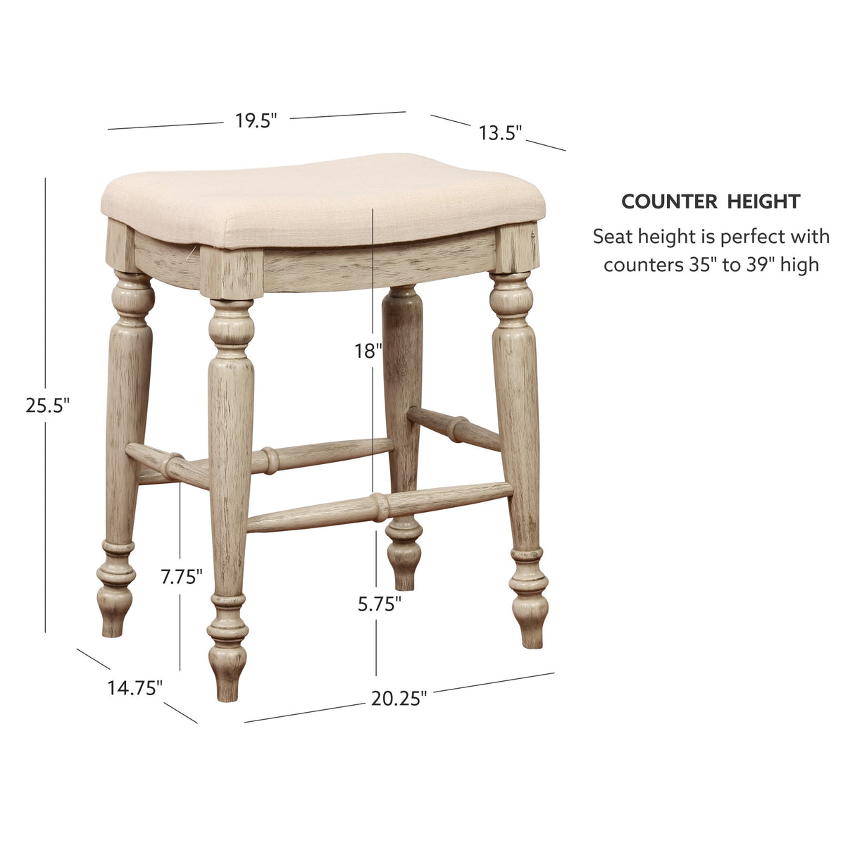 Marino Antique Backless Bar or Counter Stool