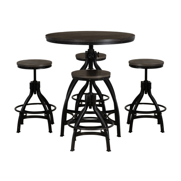 Haywood 5PC Round Bar Table Set with Adjustable Stools