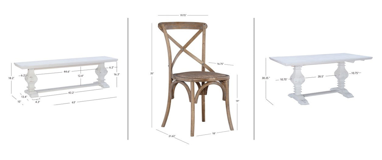 Banks White 6 Piece Table Bench 4 Chair