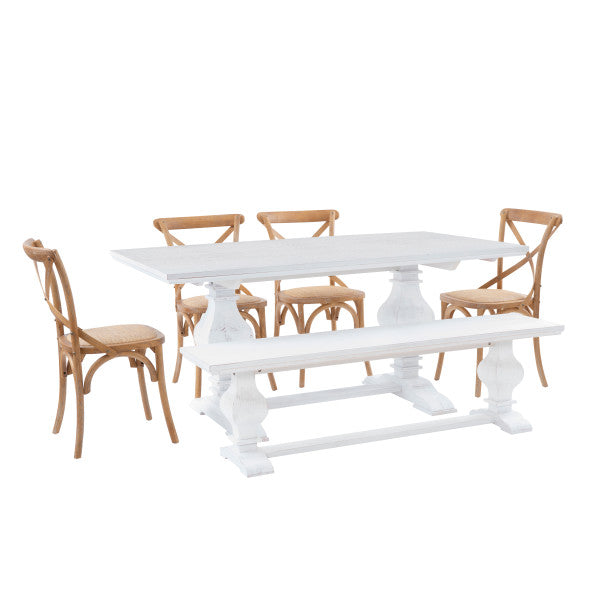 Banks White 6 Piece Table Bench 4 Chair