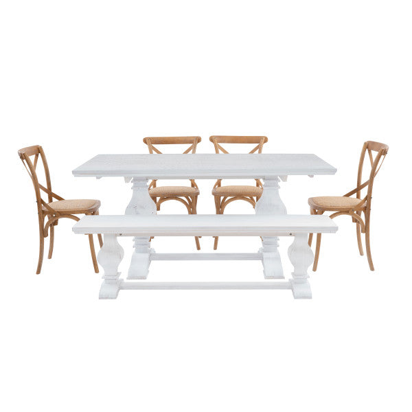 Banks White 6 Piece Table Bench 4 Chair
