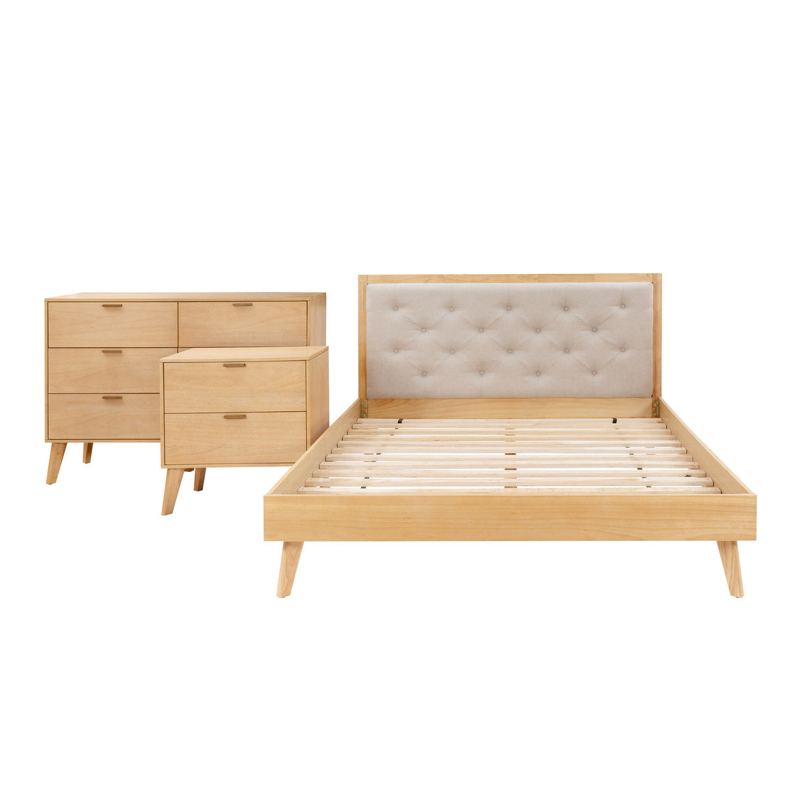 Hudson Mid Century 3PC Bedroom Set Natural Queen