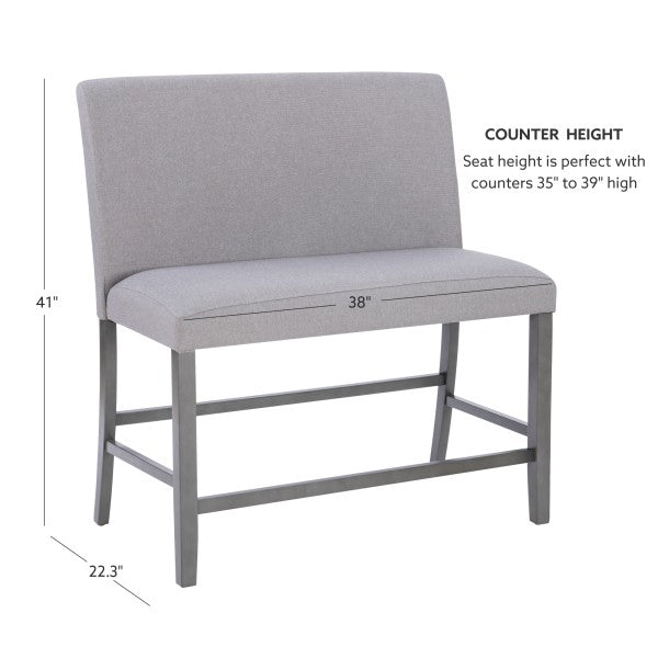 Seneca Gray Upholstered Counter Bench With Back