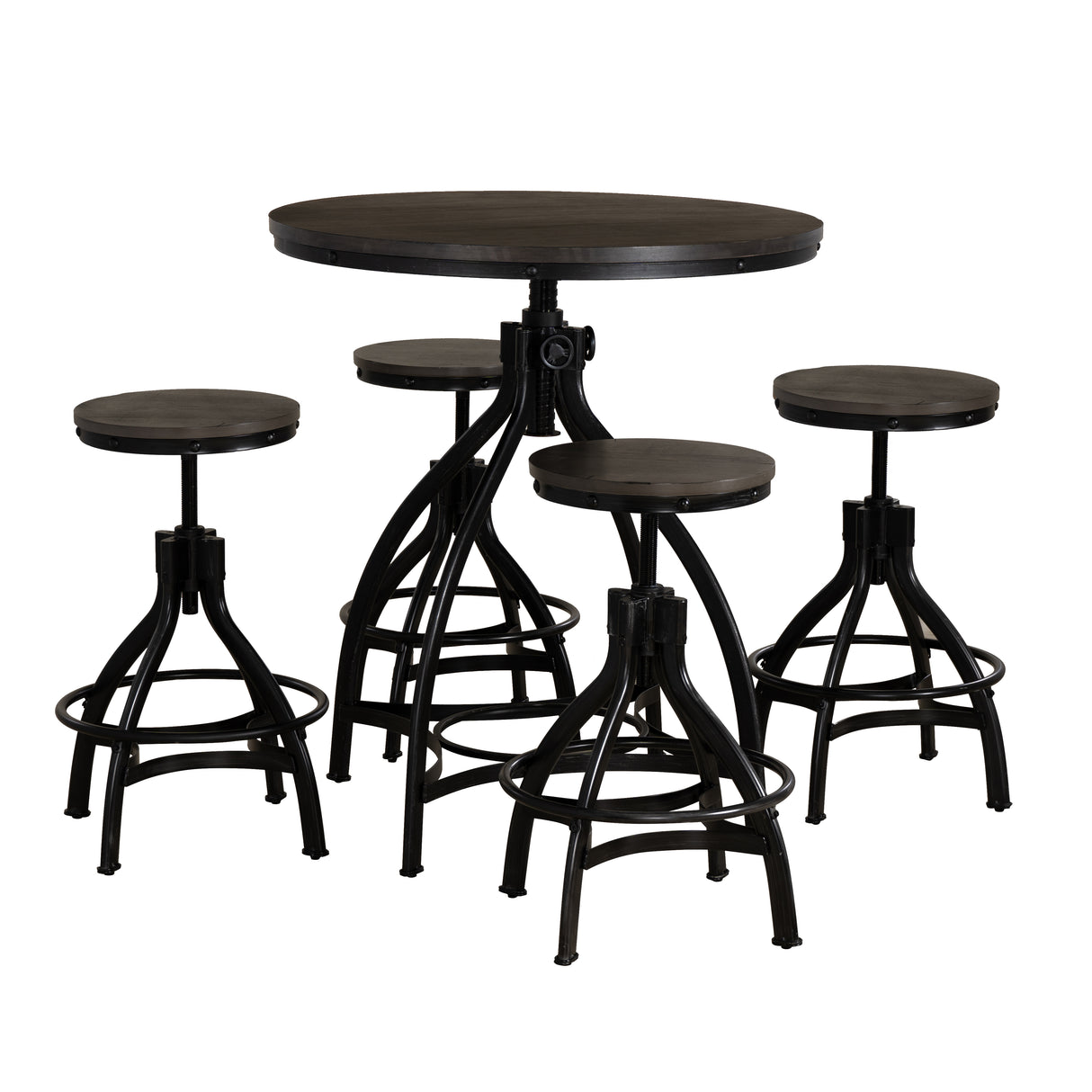 Haywood 5PC Round Bar Table Set with Adjustable Stools