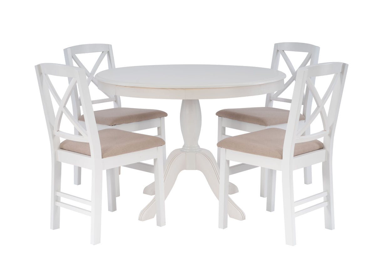 Norah White Pedestal with 4 White Torino Chairs