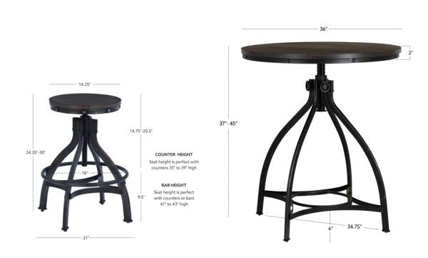 Haywood 5PC Round Bar Table Set with Adjustable Stools