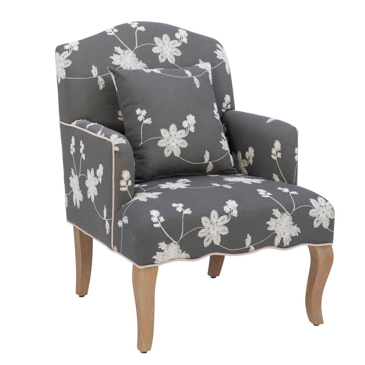 Kenna Gray Embroidered Floral Armchair
