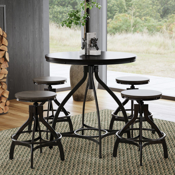Haywood 5PC Round Bar Table Set with Adjustable Stools