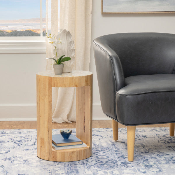 Capiz Beige and Wood Side Table
