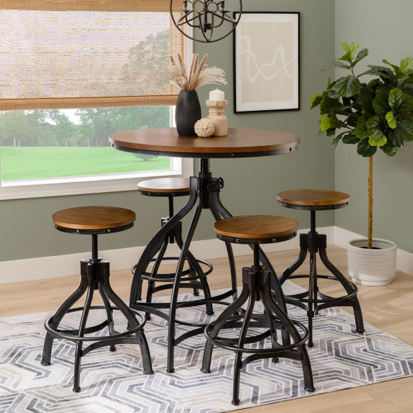 Haywood 5PC Round Bar Table Set with Adjustable Stools