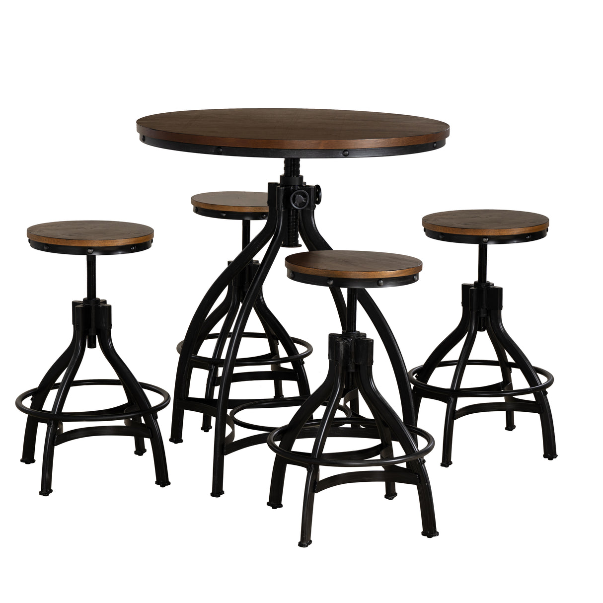 Haywood 5PC Round Bar Table Set with Adjustable Stools