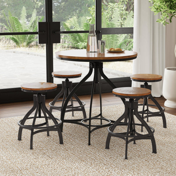 Haywood 5PC Round Bar Table Set with Adjustable Stools