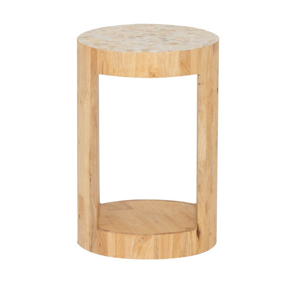 Capiz Beige and Wood Side Table