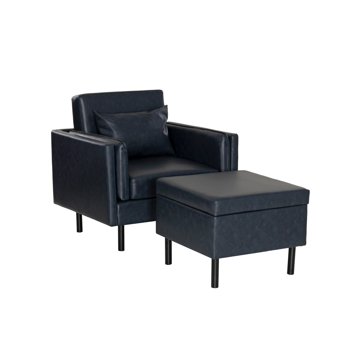 Welby Navy Faux Leather Chair and Ottoman Set