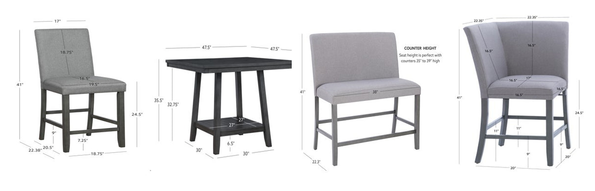 Seneca Gray Counter Group Bench Nook 6PC