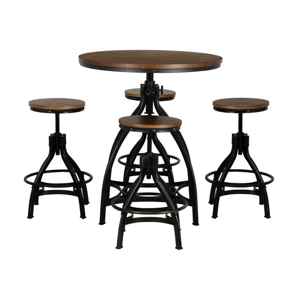 Haywood 5PC Round Bar Table Set with Adjustable Stools