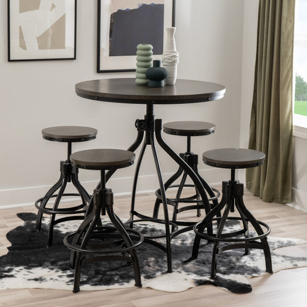 Haywood 5PC Round Bar Table Set with Adjustable Stools