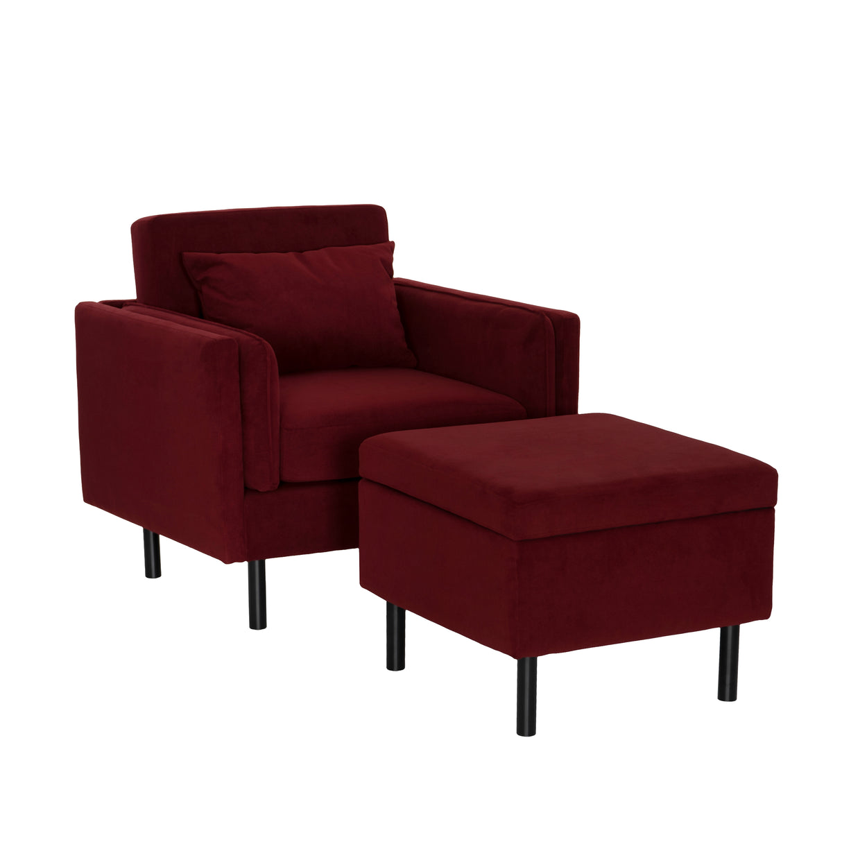 Welby Berry Velvet Chair and Ottoman Set