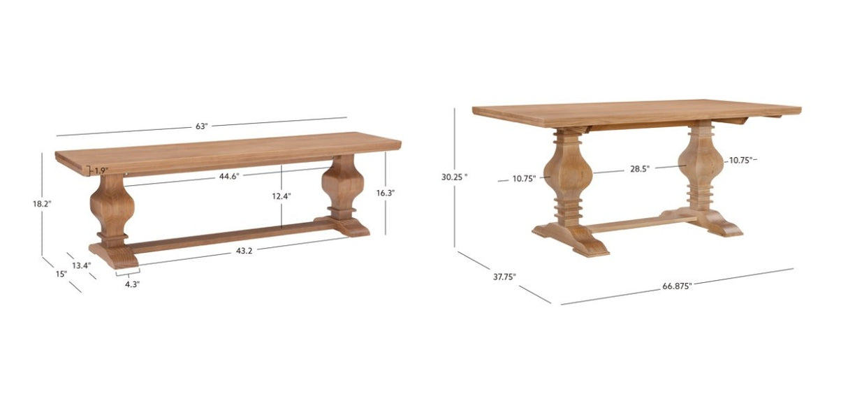 Banks 3 Piece Dining Table 2 Benches