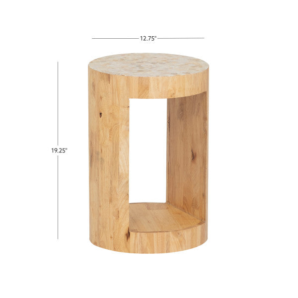 Capiz Beige and Wood Side Table
