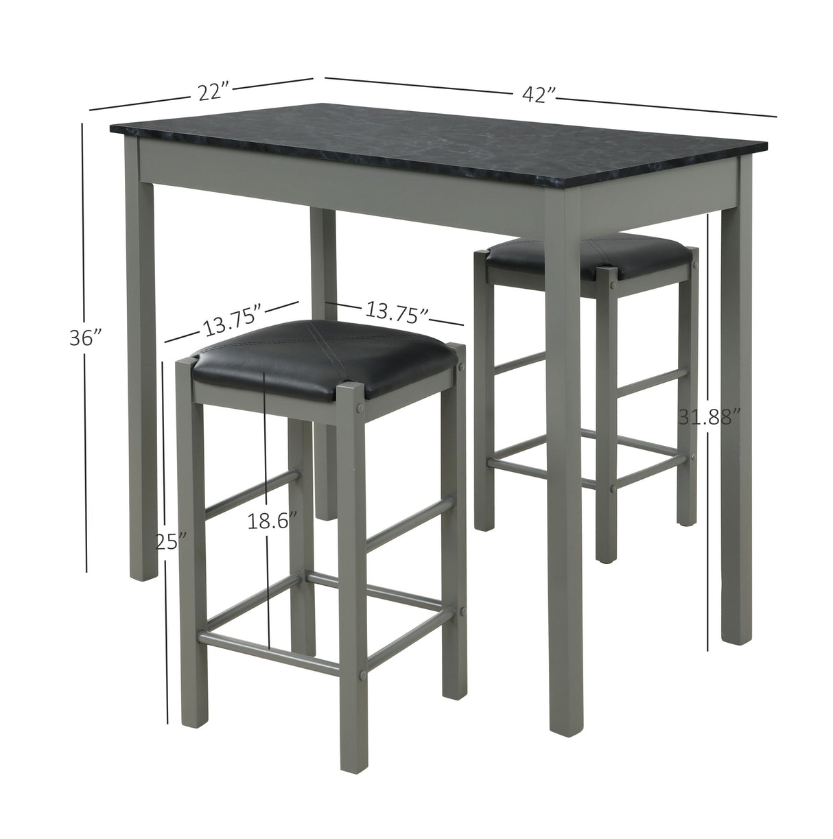Lance Tavern Set Black With Faux Marble Top