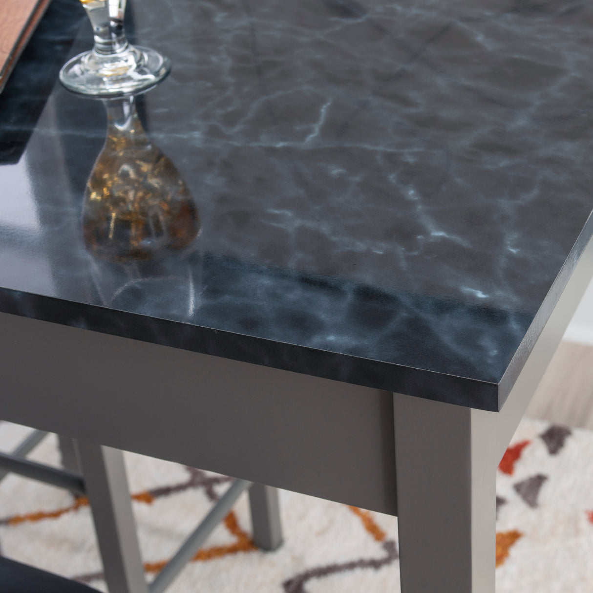 Lance Tavern Set Black With Faux Marble Top